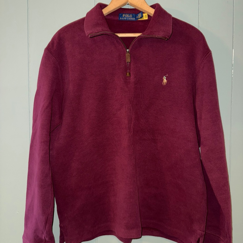 Polo Ralph Lauren Dark Red Quarter Zip Pullover Multicolor Pony Size M